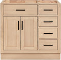 ARIEL Hepburn 36-inch Bathroom Vanity Base Cabinet,Solid Wood, 2 Soft Closing Doors, 5 Dovetail Drawers, White Oak