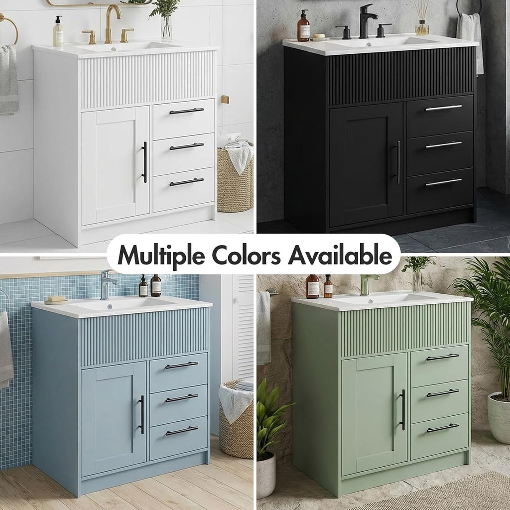 Kikihouse 24 Inch Bathroom Vanity with Sink, Freestanding Modern Bathroom Vanity Cabinet with Ceramic Basin, Single Sink Small Bathroom Vanity for Apartment (Black, 24 inch)