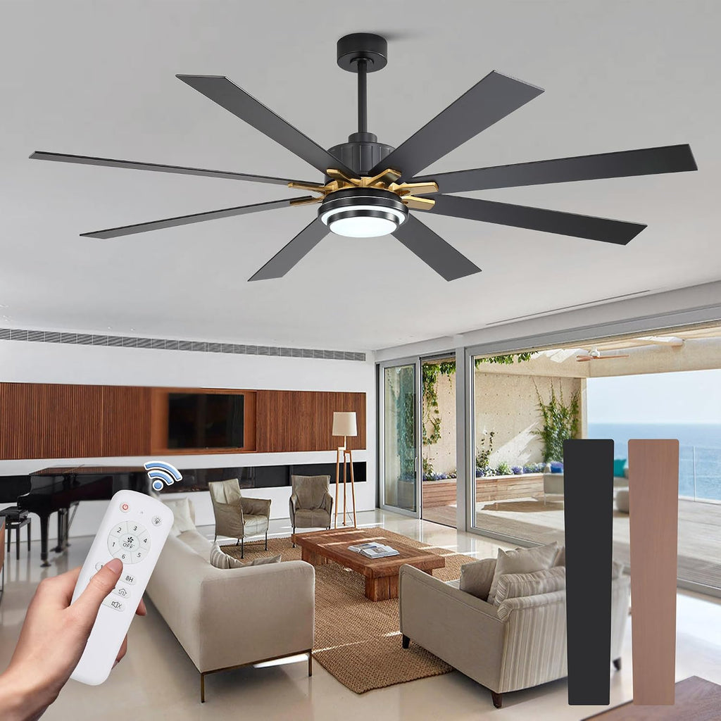 72'' Large Ceiling Fan with Light and Remote/APP Control,LED Dimmable Ceiling Fan,6 Speed,Reversible Whisper Quiet DC Motor for Farmhouse Patio Living Room Bedroom Indoor/Outdoor
