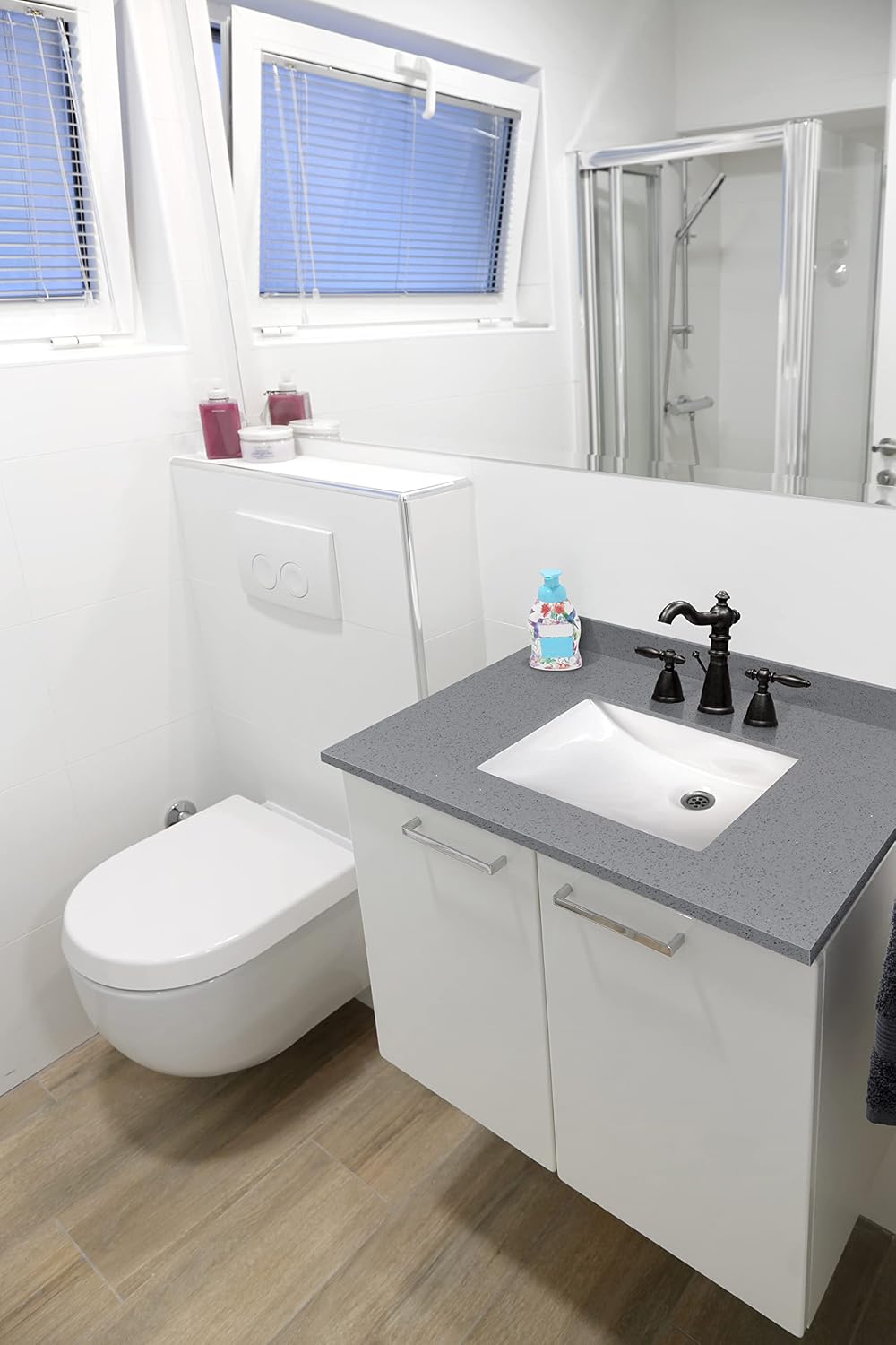 MSI Sparkling Gray Vanity Top with Under Mount Rectangle Ceramic Sinks, Engineered Marble Stone, 4' CC Faucet Holes, 37'X22'