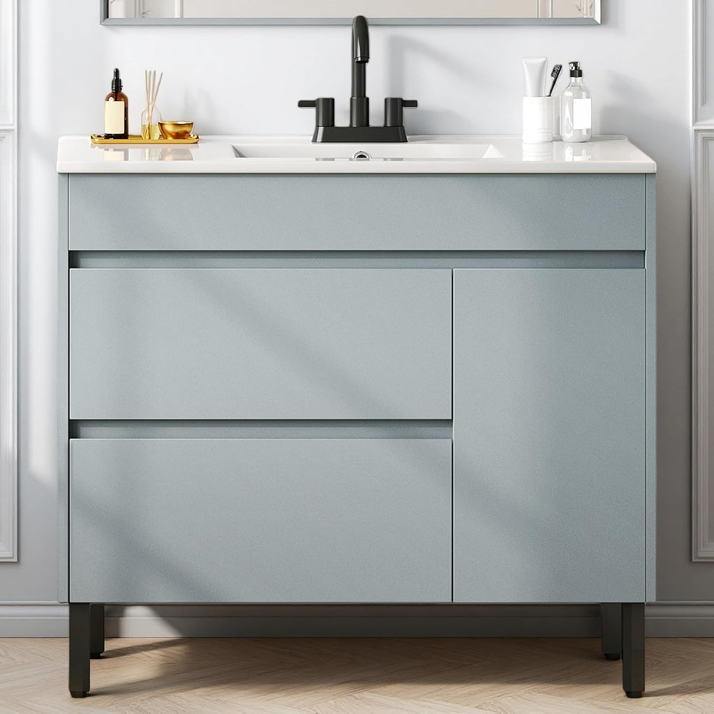 YITAHOME 36 Inch Bathroom Vanity with Sink, Bathroom Cabinet Vanity for Media Space, Freestanding Storage Bathroom Vanity with 1 Soft Closing Cabinet & 2 Drawers