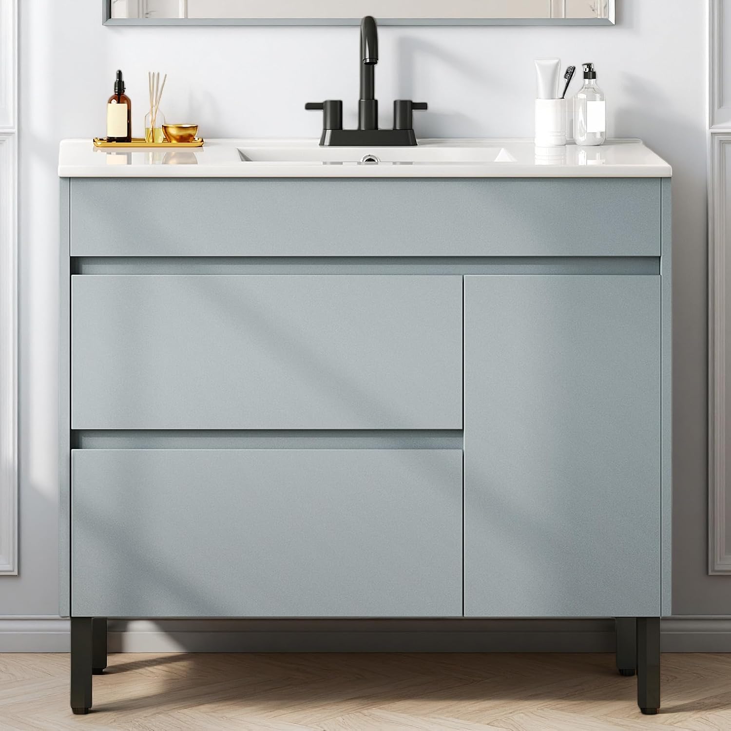 YITAHOME 36 Inch Bathroom Vanity with Sink, Bathroom Cabinet Vanity for Media Space, Freestanding Storage Bathroom Vanity with 1 Soft Closing Cabinet & 2 Drawers