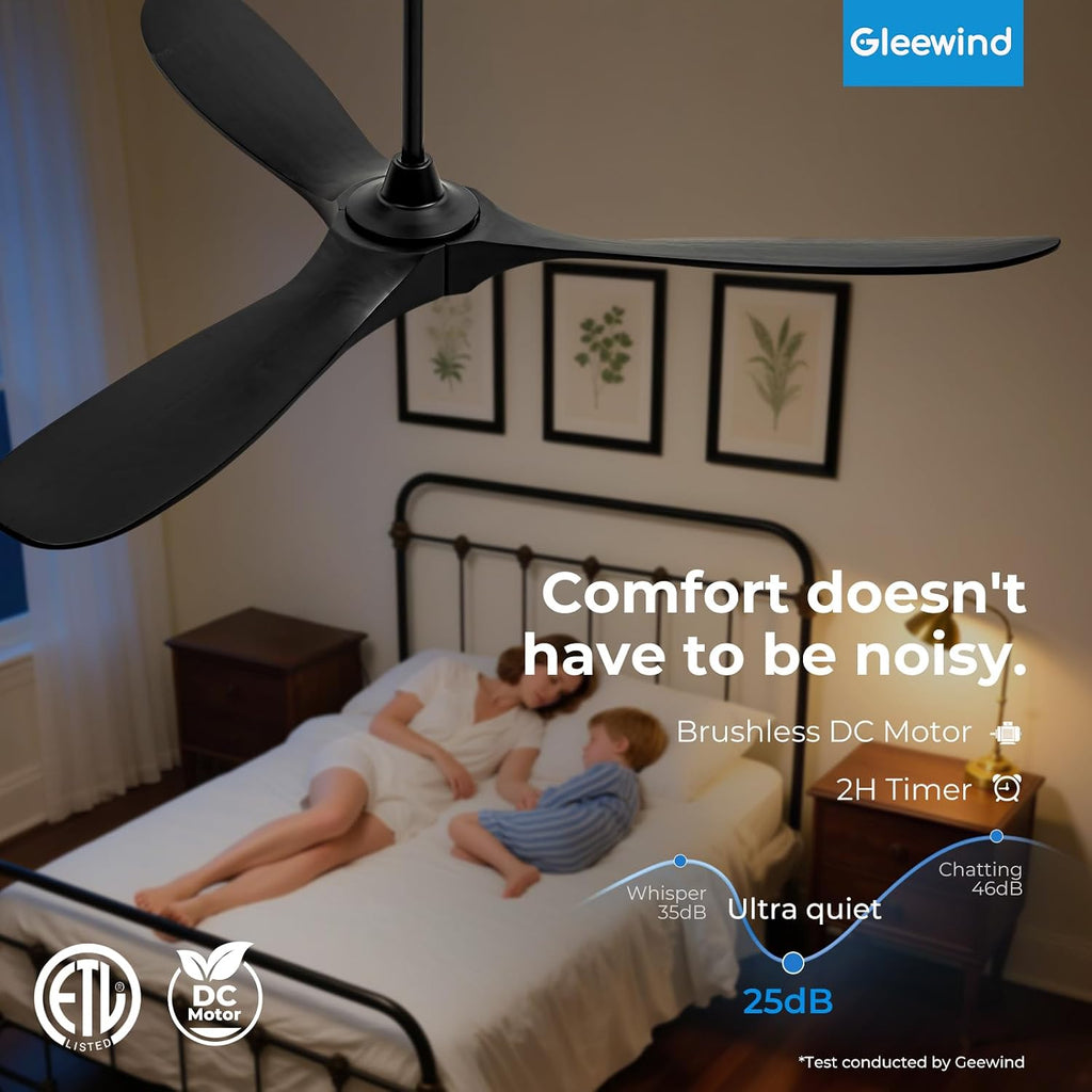 Outdoor Ceiling Fan No Light for Patios, 52 inch Ceiling Fans Without Lights with Smart App and Remote Control, Wet Rated 3 Blades Wood Propeller Modern Fan for Exterior Outside, High CFM, Black