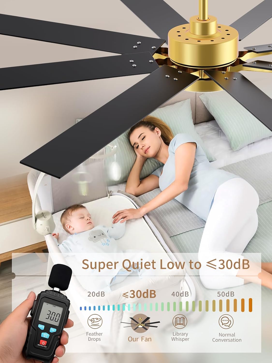 LANMEL Ceiling Fan with Light, Modern Flush Mount Low Profile with Remote Control, Reversible, 3CCT Dimmable, Quiet,LED for Bedroom, Living Room, Indoor/Outdoor Patio Use 72 Inch Gold & Black