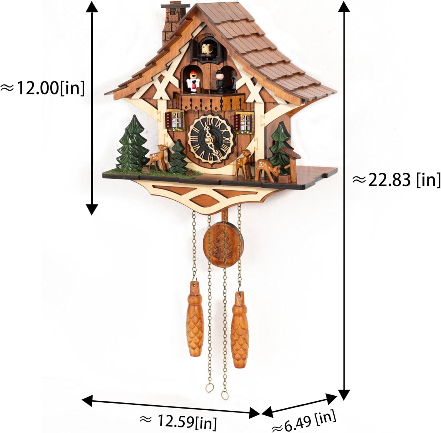 Cuckoo Clock, Black Forest Style Wooden Pendulum Quartz Wall Clock, Volume Control, Night Silent, Gift Package, Professional Service