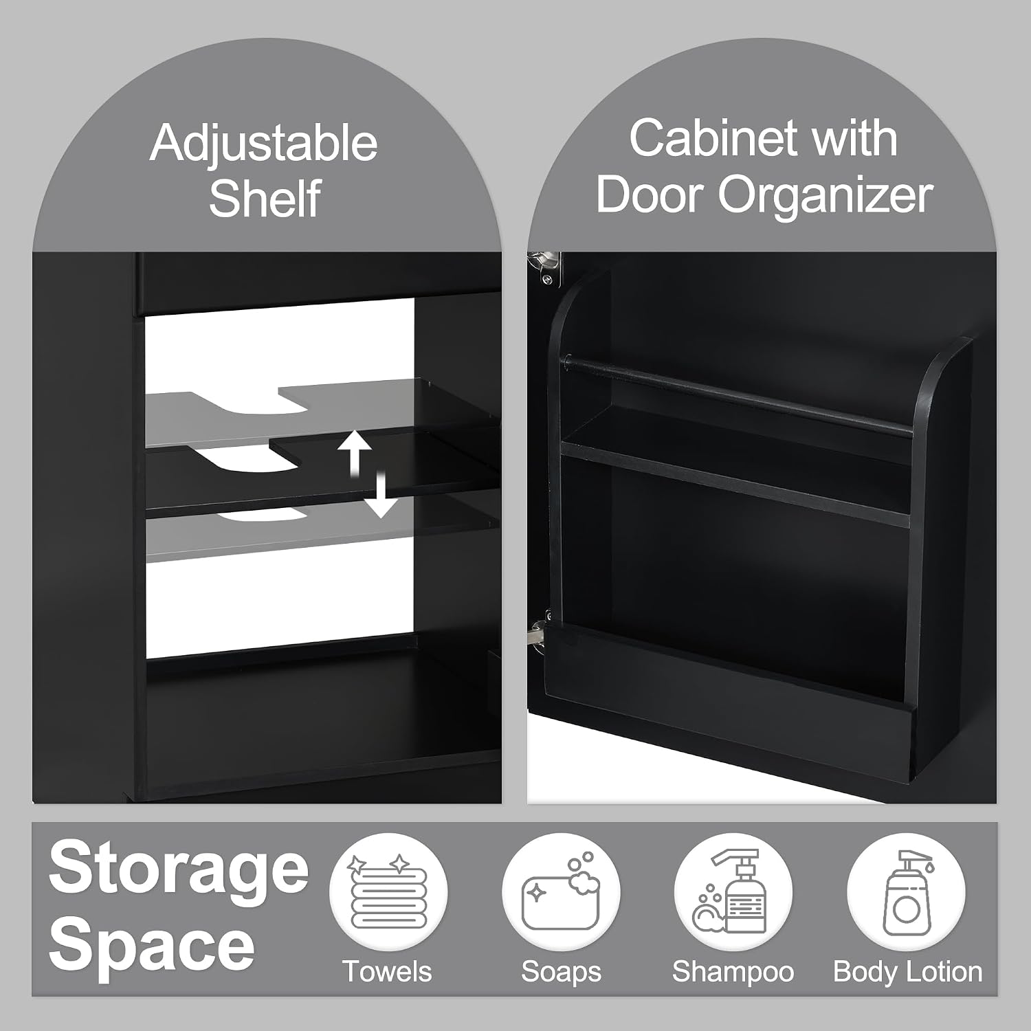 20 Inch Bathroom Vanity Sink Combo, Free Standing Single Bathroom Storage Cabinet with Adjustable Shelf & Storage Rack, Wooden Bathroom Vanity Set with Ceramic Basin for Bathroom (Black)