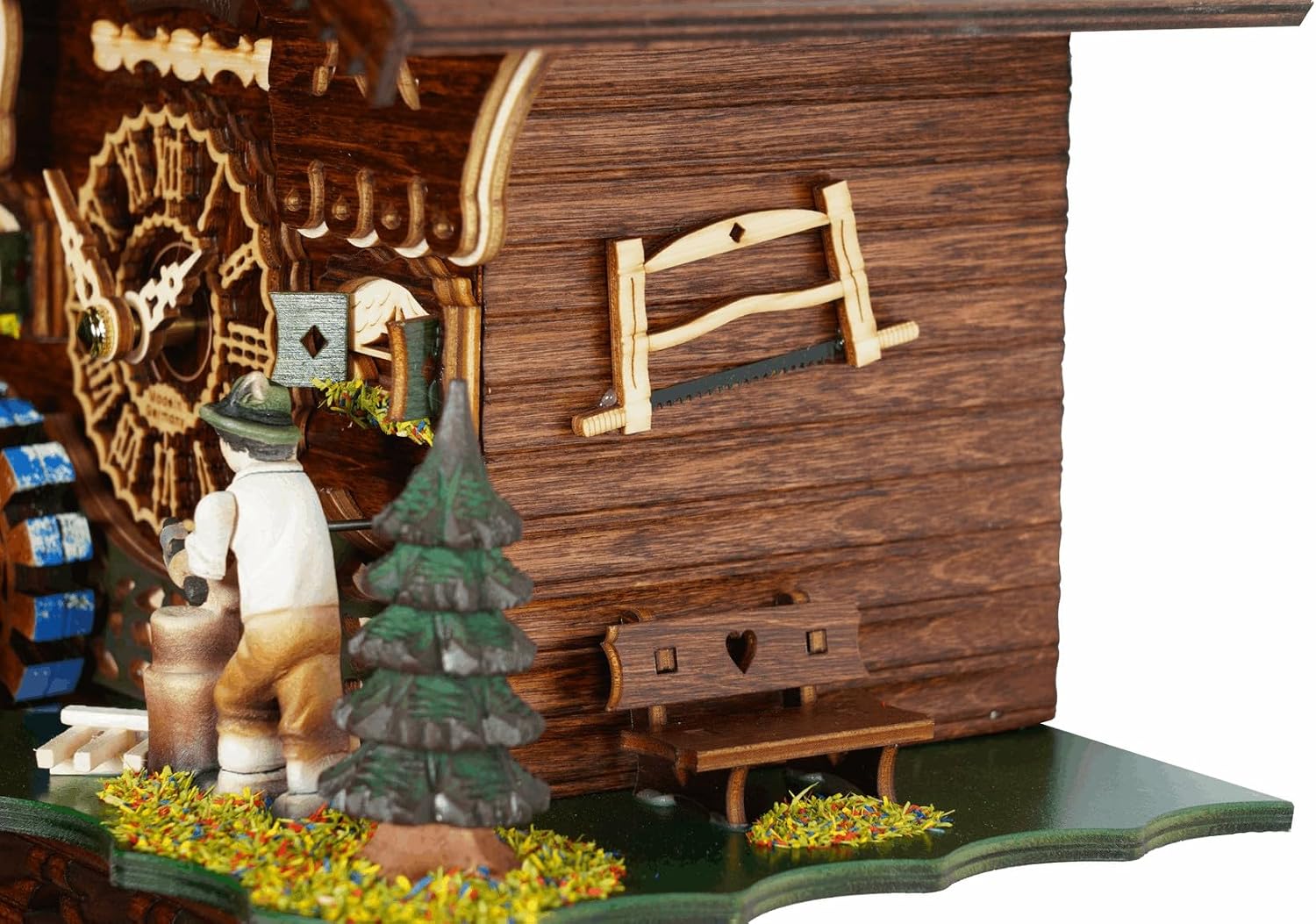 Trenkle Quartz Cuckoo Clock Black Forest House with Moving Wood Chopper and Mill Wheel, with Music TU 4217 QM