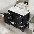 36' Vanity Bathroom Cabinet with Sink Top, Three Multi-Functional Drawers, Open Storage Space, Adjustable Shelf, Black