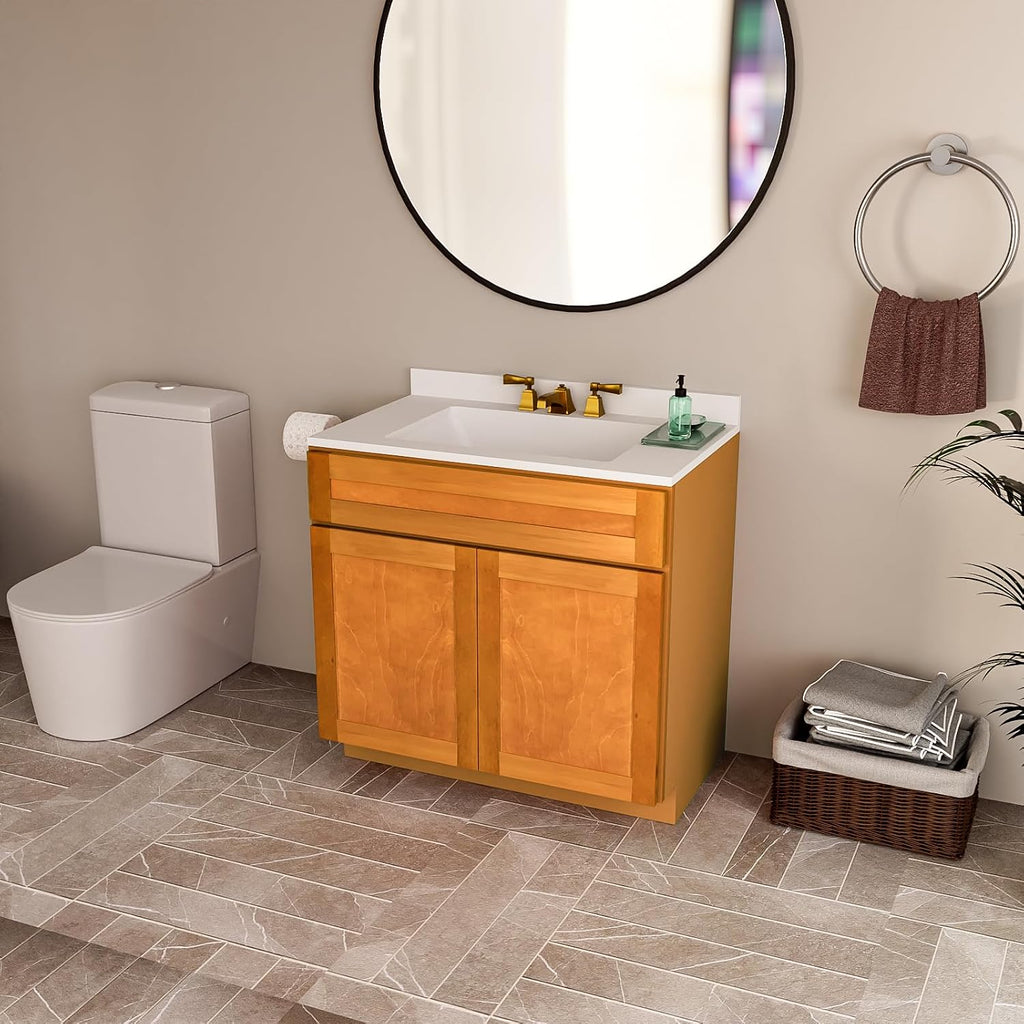 KitchenMan 30 Inch Bathroom Vanity Without Sink and Top Unassembled Bathroom Sink Cabinet not Include Handles, Double Door Bathroom Vanities for Bedroom, Maple Shaker