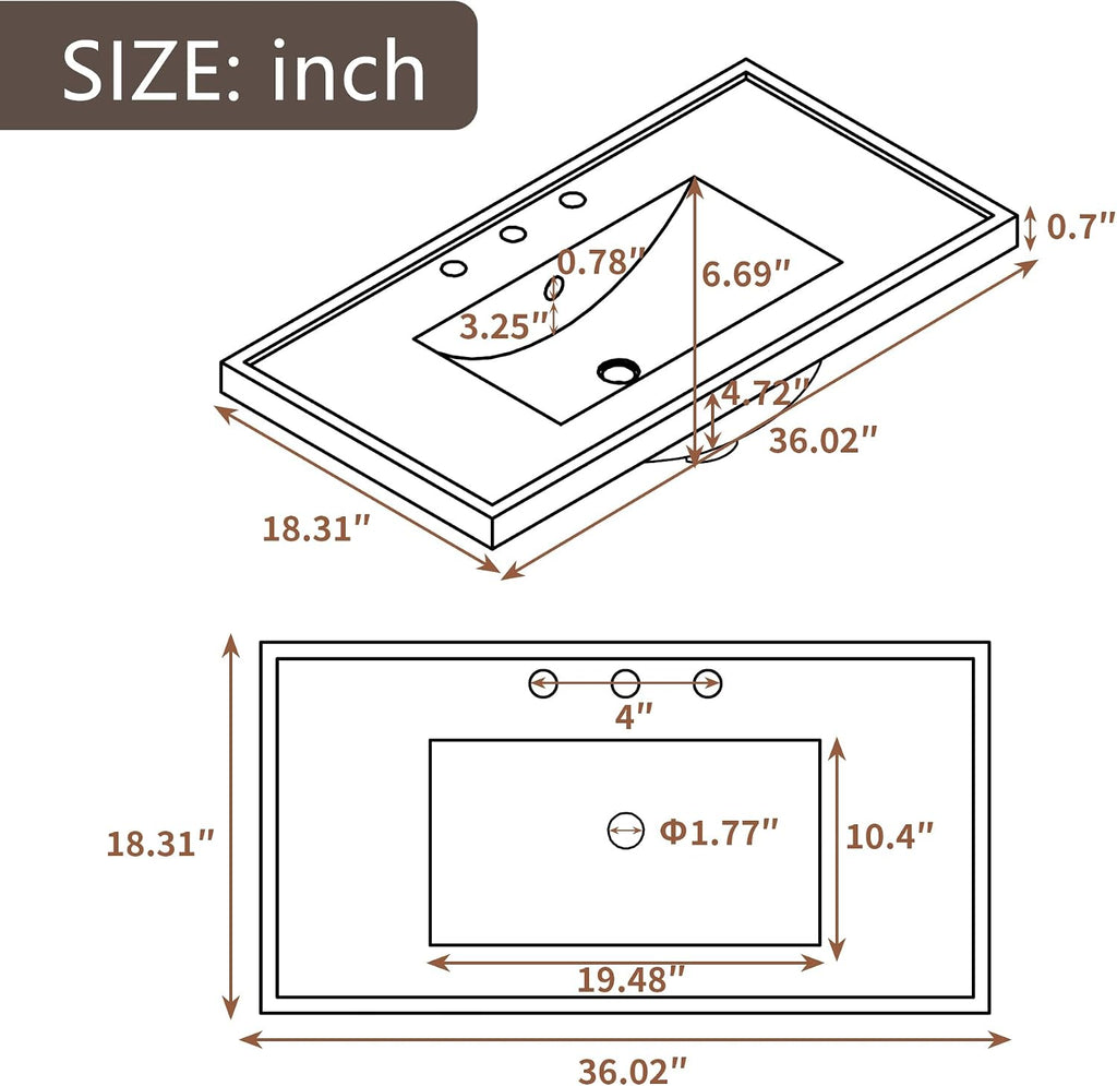 36' Bathroom Vanity with Sink Combo, Bathroom Cabinet with Drawers, Solid Frame and MDF Board,Green