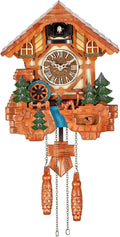 Kintrot Cuckoo Clock Black Forest Chalet Clock 11x22.5 Inches | Handcrafted Wooden Wall Clock with Singing Bird, Rotating Waterwheel, Night Mode and 12 Melodies