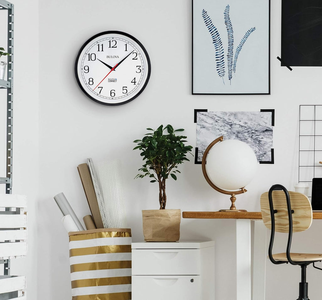 Bulova Precision Connect Wall Clock C5000, 12.5' | Black and White | Accurate Timekeeping | Modern Design | Battery Operated | WiFi Enabled