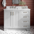 ARIEL Taylor 42-inch Bathroom Vanity with Sink,Solid Wood, 0.75-inch Italian Carrara Marble Countertop, Single Rectangular Porcelain Sink, 2 Soft Closing Doors, 5 Dovetail Drawers, Grey