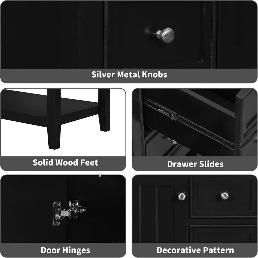36' Vanity Bathroom Cabinet with Sink Top, Three Multi-Functional Drawers, Open Storage Space, Adjustable Shelf, Black