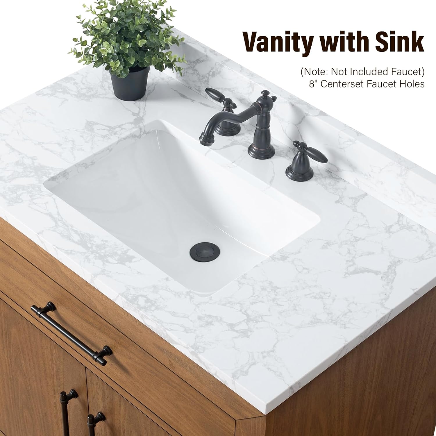 HOMEBEYOND 36' Bathroom Vanity with Single Sink & Ceramic Top, MDF Material Vanity Cabinet with Basin Combo, Soft-Closing Doors, Removable Shelf, Backsplash, Tan