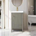 Vanity Art 20 inch Bathroom Vanity with Single Sink & Ceramic Top, Vanity Cabinet with Soft-Closing Door, Solid Wood Frame, Linear Pattern, Driftwood Gray, Golden Brushed Handware VA9120-DG-GB