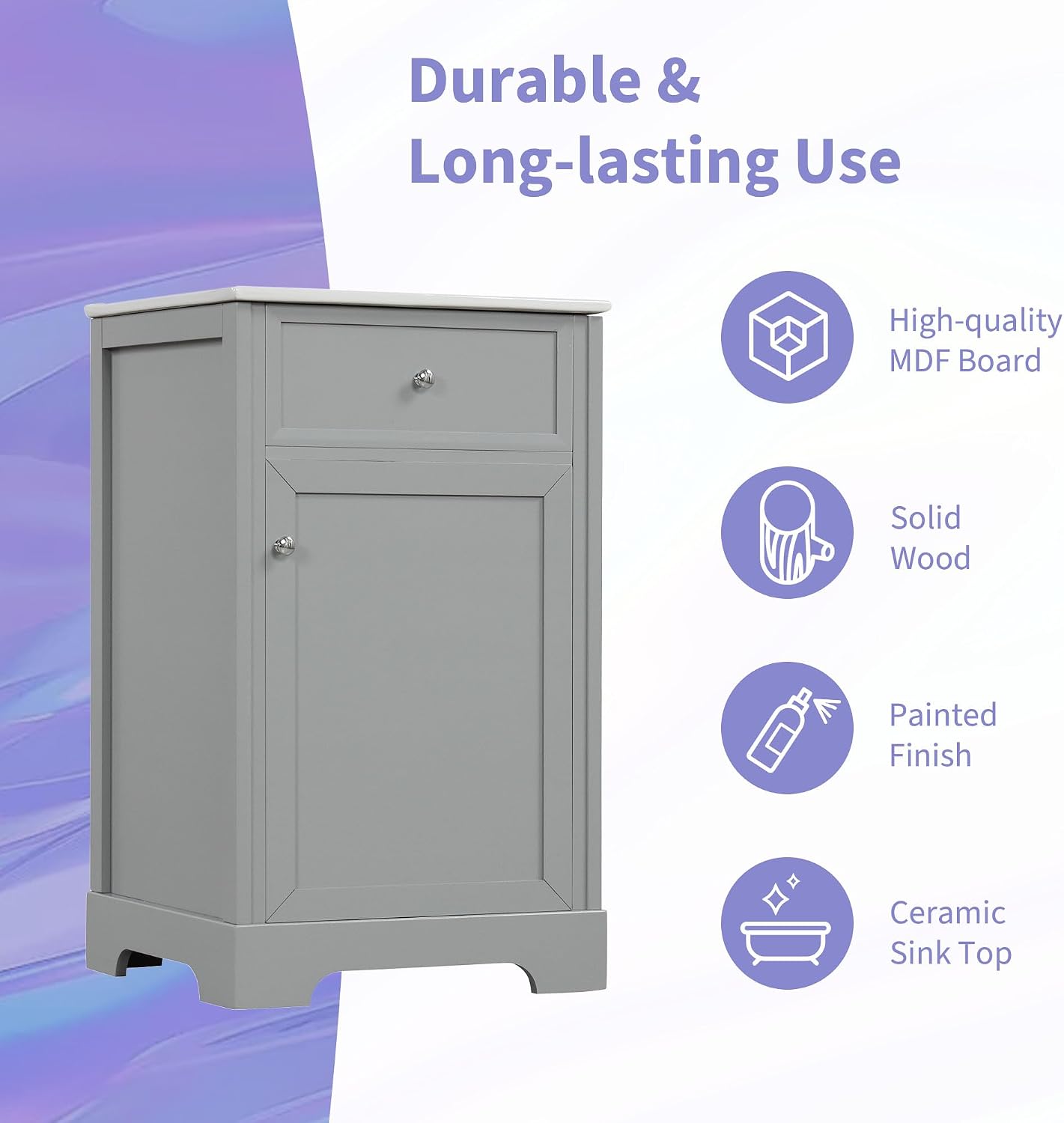 Harper & Bright Designs 20' Bathroom Vanity with Sink, Free Standing Single Basin Vanity Set with Soft Closing Door and Storage Rack, Solid Wood Bathroom Cabinet with Ceramic Basin for Bathroom, Grey