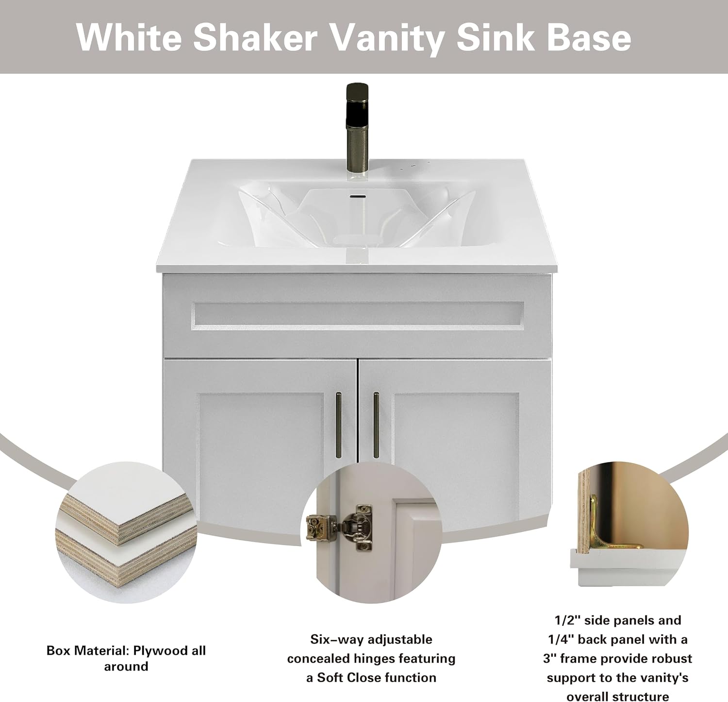 La Royal White Shaker Sink Base Bathroom Vanity Ready-to-Assemble Cabinet 30' Width
