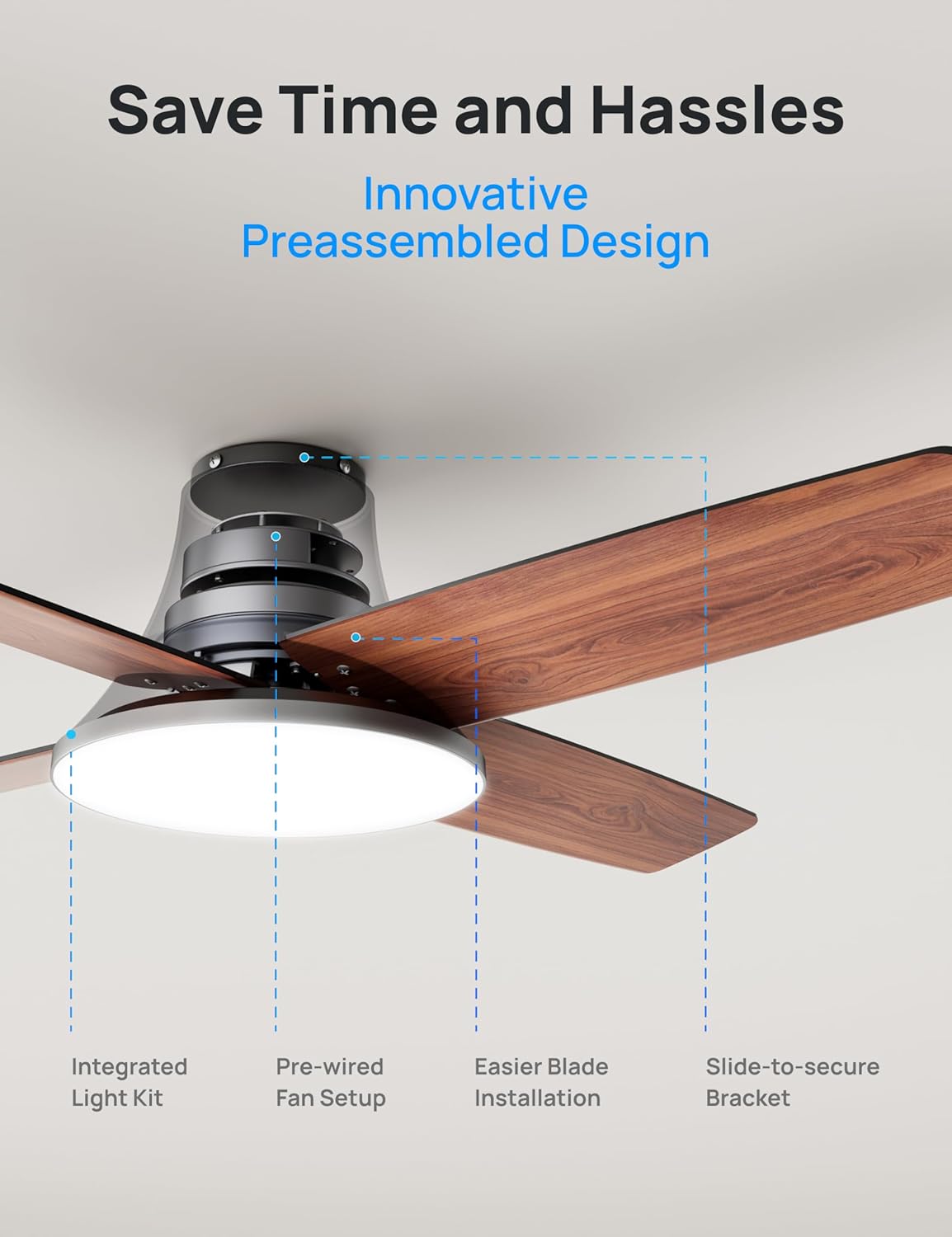 DREO Ceiling Fans with Lights and Remote, 44 inch Low Profile Sliver Ceiling Fan, Reversible, 5CCT, 6-Level Dimmable, 6 Speeds Bedroom Ceiling Fan, Quiet, Easy to Install, Timer, Flush Mount