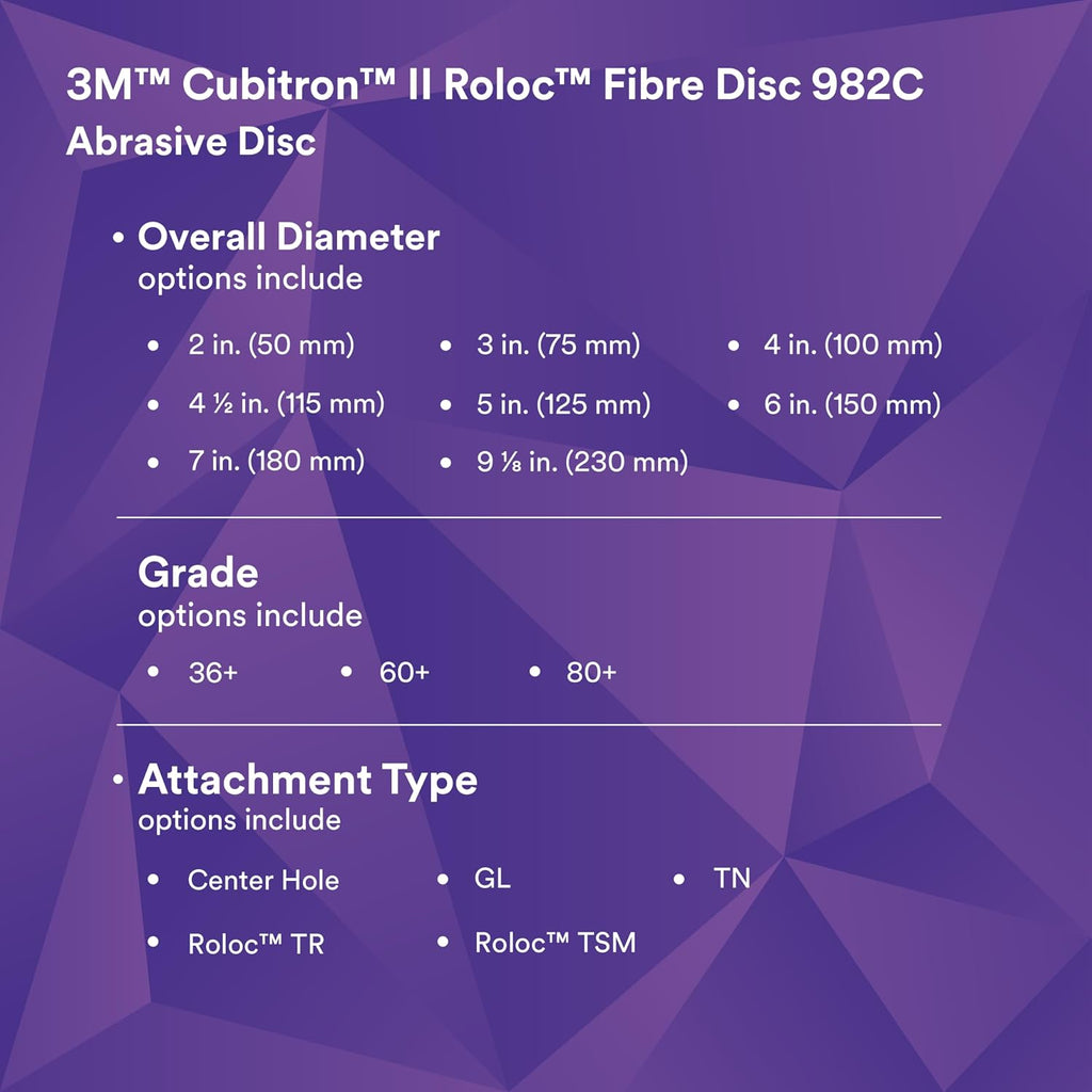 3M Cubitron II Fibre Roloc Disc 982C TR, Speed-Lok TR Quick-Change Attachment, Ceramic Aluminum Oxide, 2' Diameter, 60 Grit (Pack of 200)