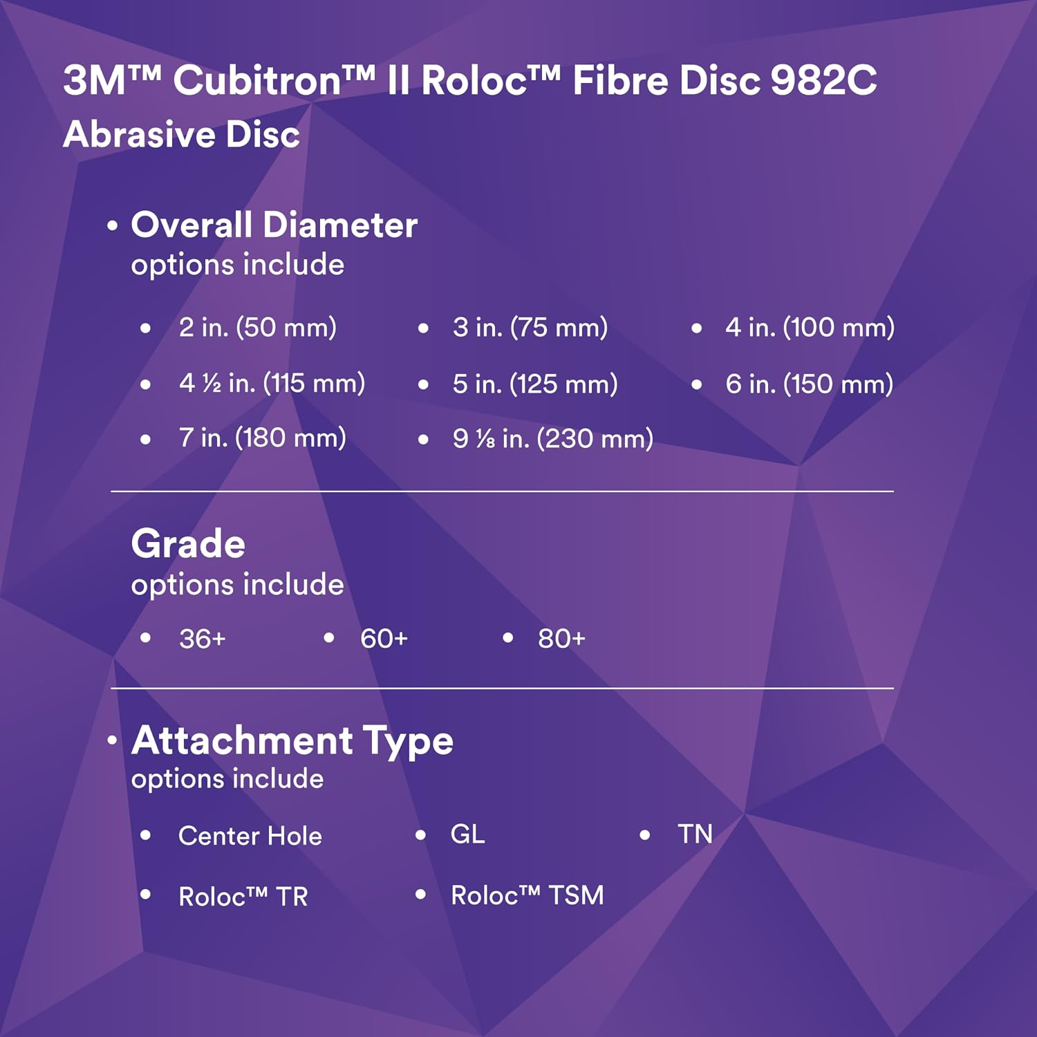 3M™ Cubitron™ II Roloc™ Fibre Disc 982C, 36+, TR+, Red, 2 in, Die R200P, 1000 ea/Case