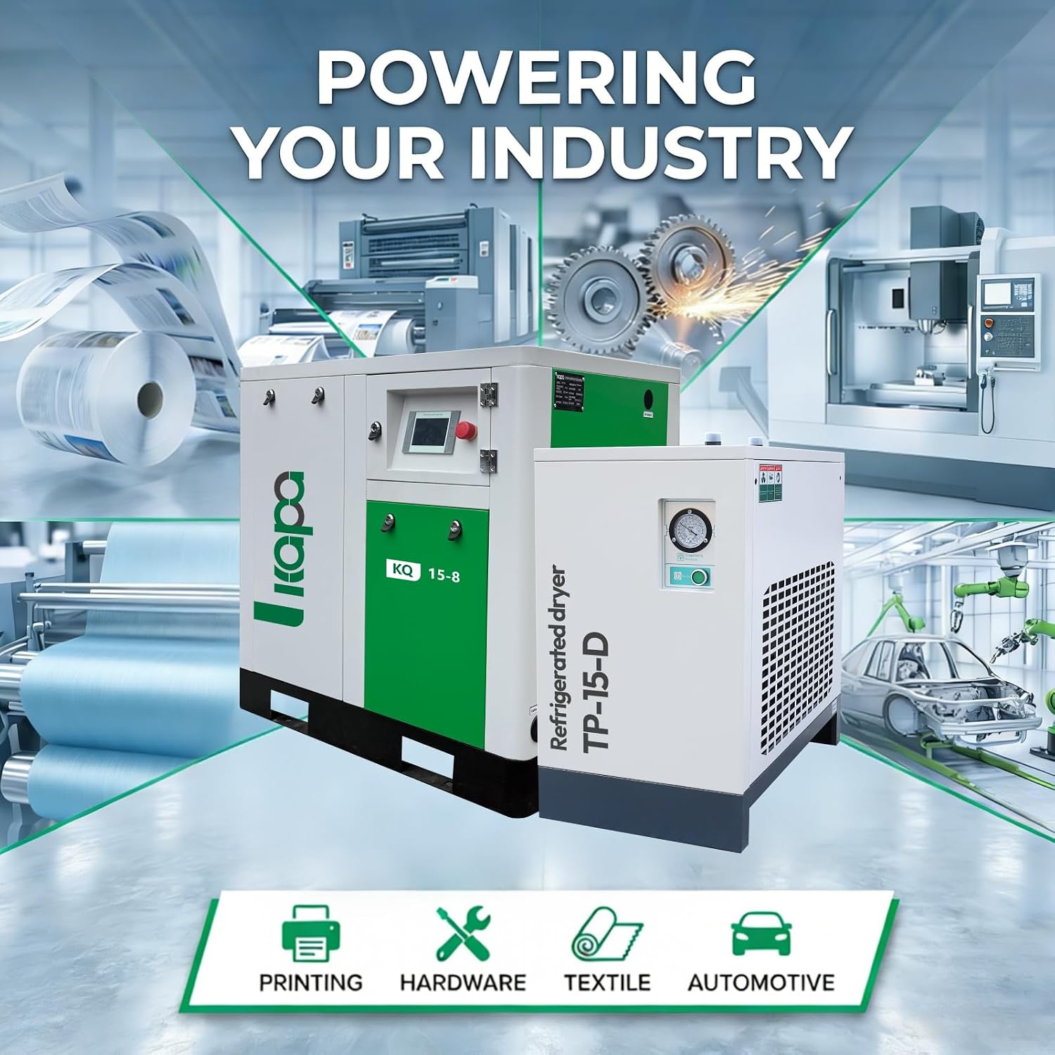 20HP Rotary Screw Air Compressor – 80 CFM, 116 PSI, 230V 3-Phase | Industrial Air Compressor System ASME UL