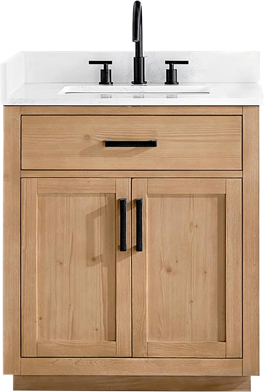 Altair Design Gavino 30' Wood Vanity in Light Brown White Engineered Stone Top no Mirror