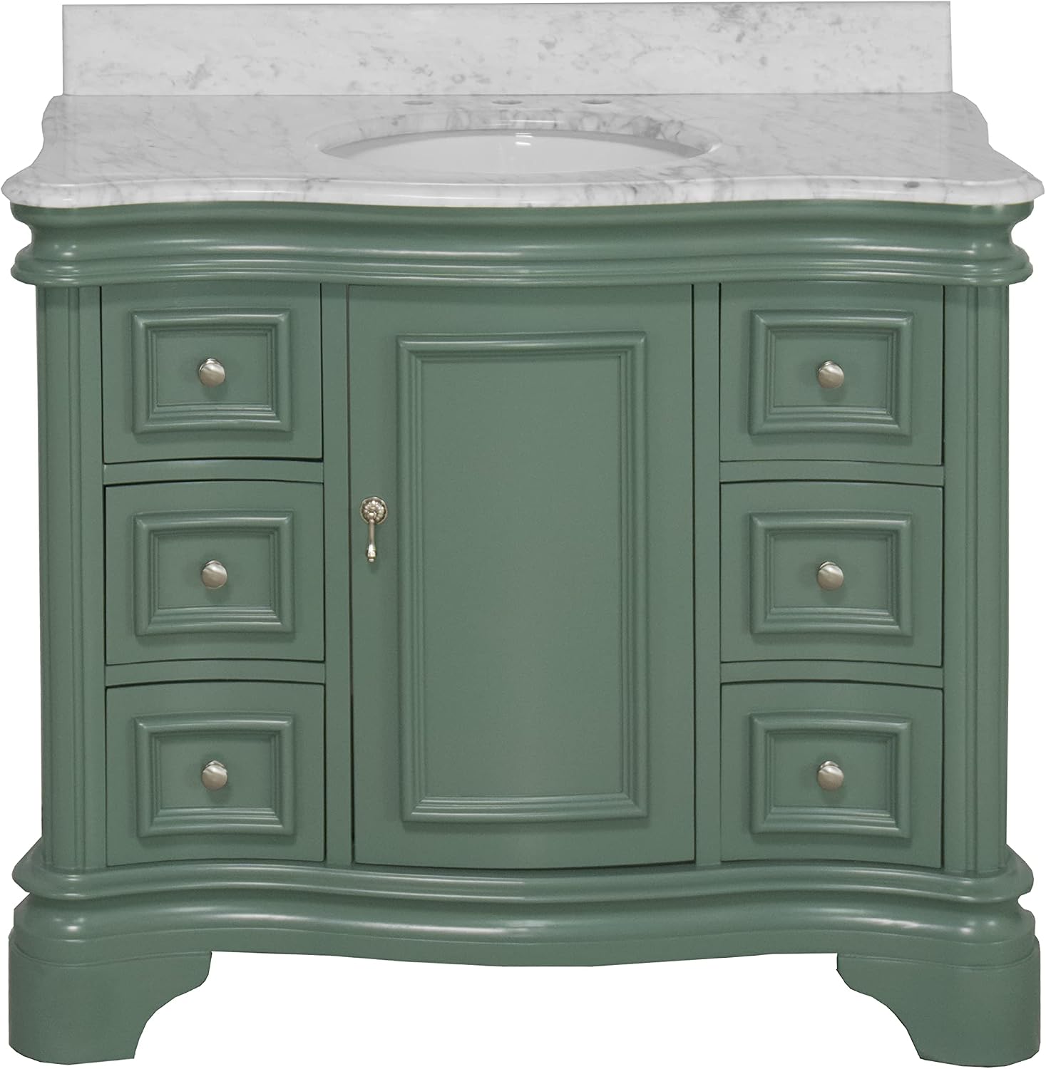 Kitchen Bath Collection Katherine 42-inch Bathroom Vanity (Carrara/Sage Green): Includes Sage Green Cabinet with Authentic Italian Carrara Marble Countertop and White Ceramic Sink