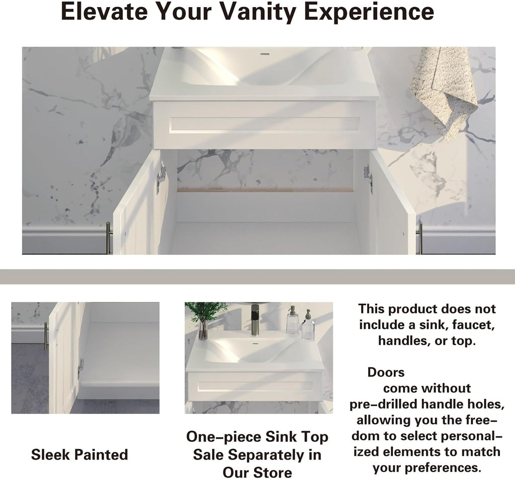 La Royal White Shaker Sink Base Bathroom Vanity Ready-to-Assemble Cabinet 30' Width