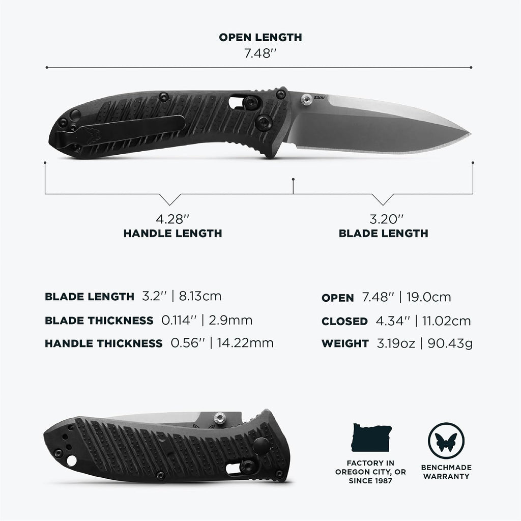 Benchmade - Mini Presidio II Tactical, Every Day Knife, Drop-Point Blade with Black CF Elite Handle (575-1)