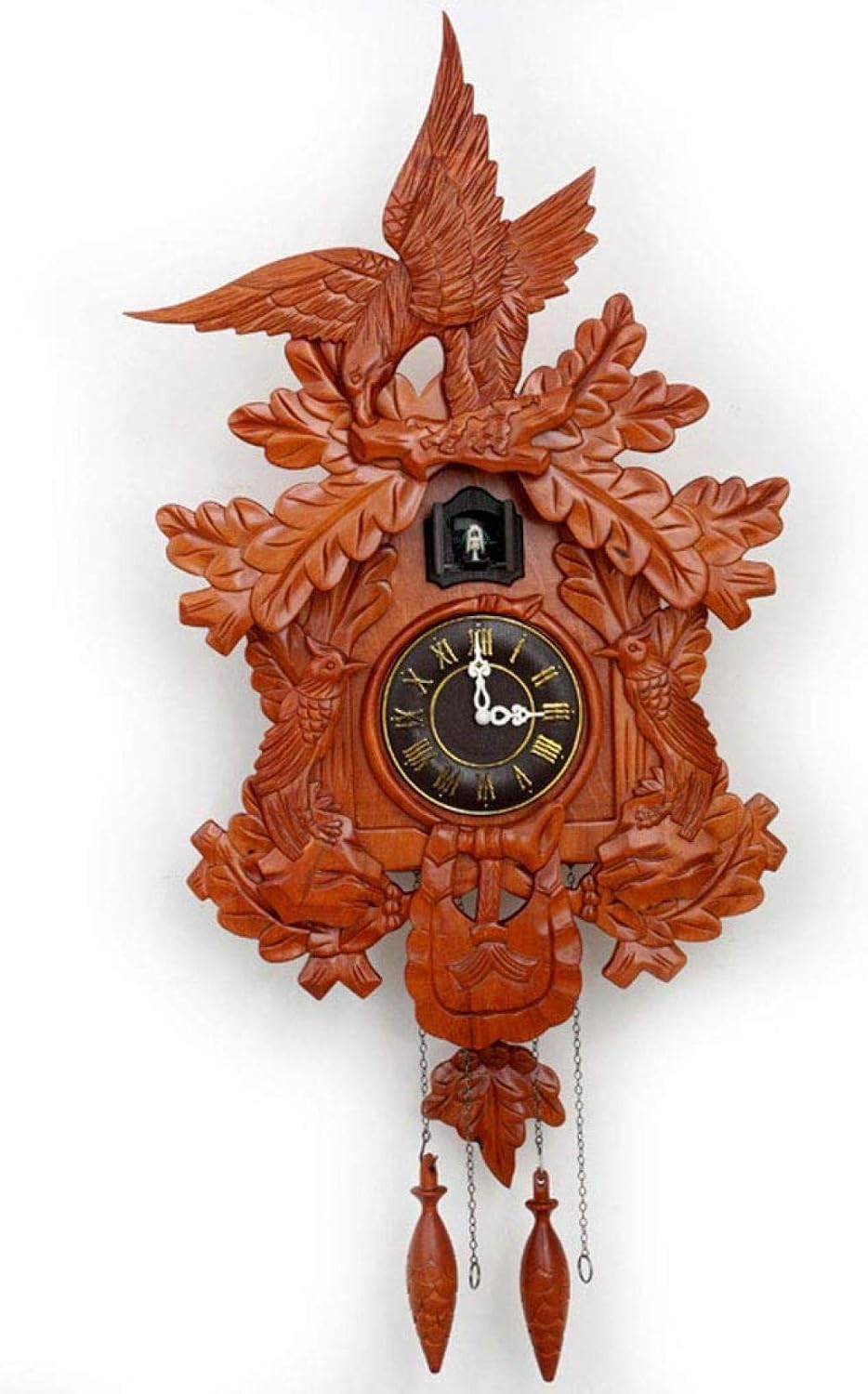 Wooden Cuckoo Clock with Hand Carving, Falcon-Themed European Retro Solid Wood Wall Clock for Living Room, Study, Office, Gifts for Kids, Home Decoration