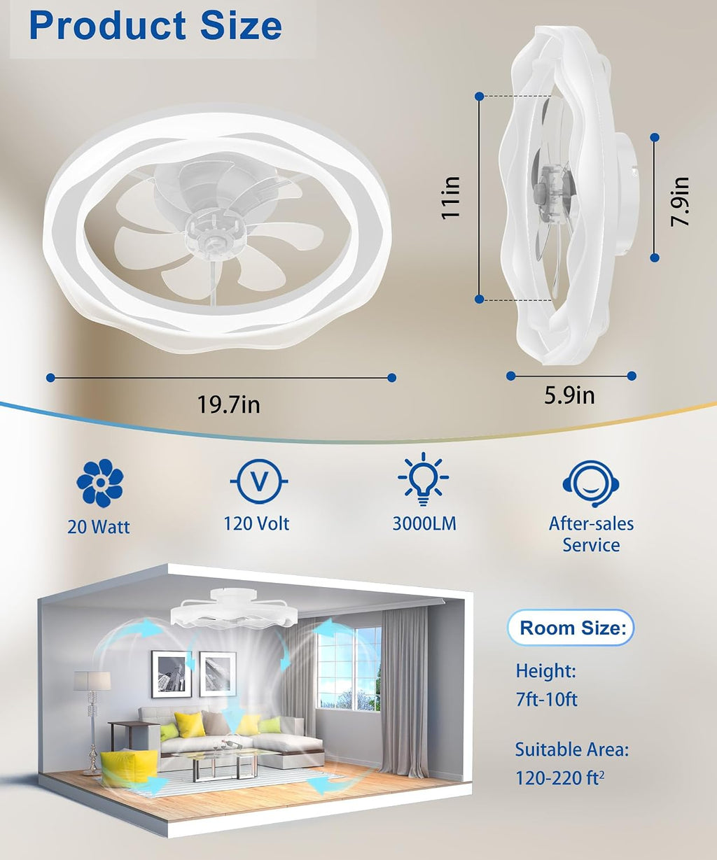 JAYNLT 20'' White and 72'' Black Ceiling Fans with Lights for Bedroom Living Room