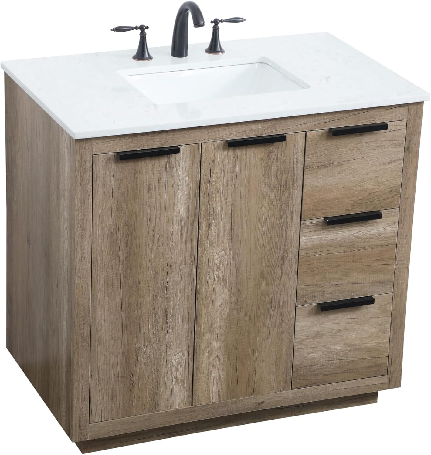 36 Single Bathroom Vanity, with Engineered Marble Top Soft-Close, Natural Oak