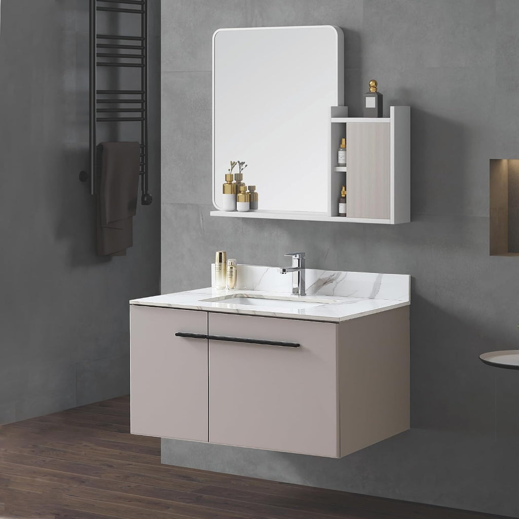 37 x 22 Inch Bathroom Vanity Top, Sintered Stone Top with Ceramic Sink, Single Hole Vanity Top With Undermount Rectangular Sink and 1 Backsplash (Carrara Gold, 1 Hole)