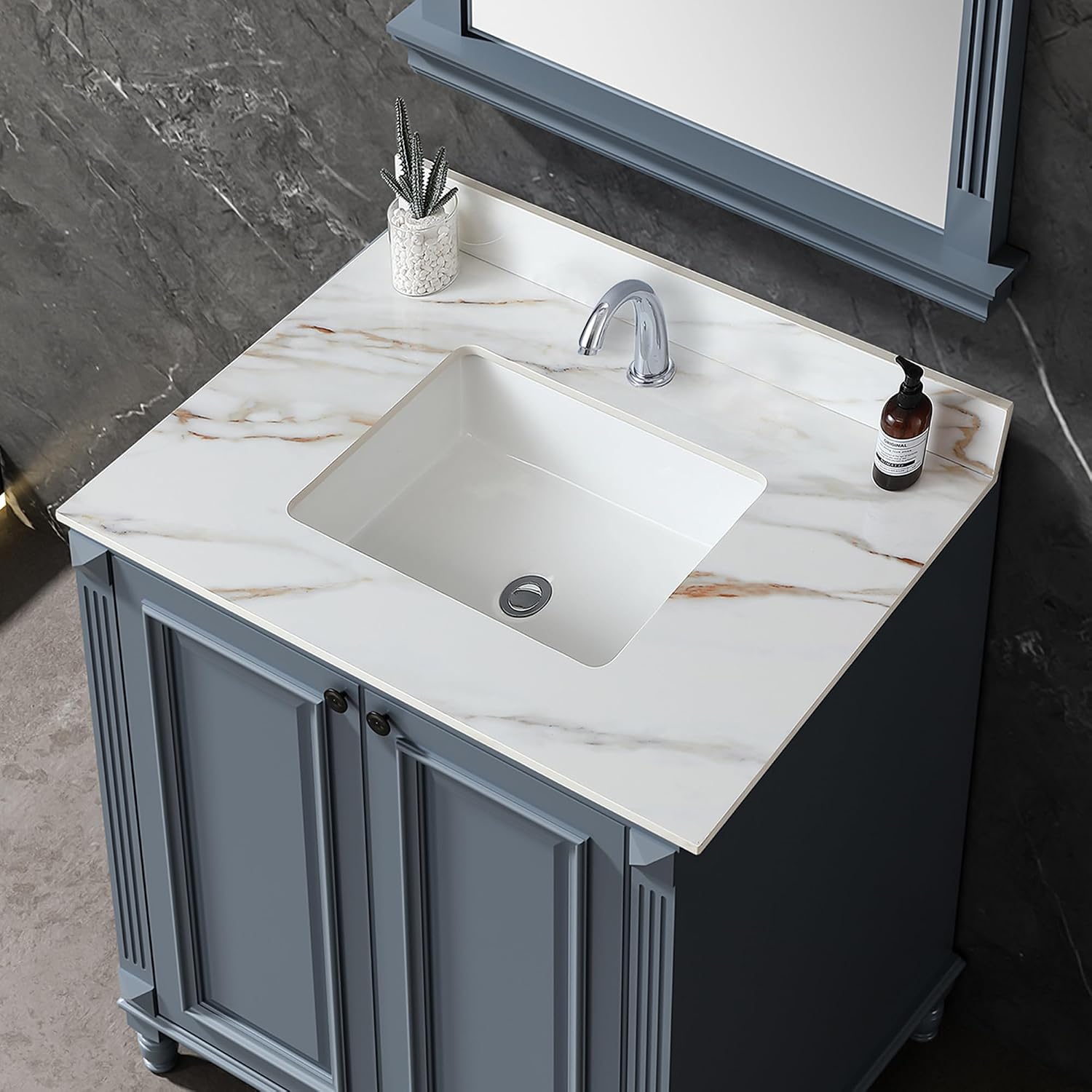 Runboll 31 Inch Marble Vanity Top with Undermount Rectangular Sink, 4' Backsplash, Pre-Drilled Faucet Single Hole, Vanity Top with Sink for Bathroom, Bathroom Remodels (Cabinet NOT Included)