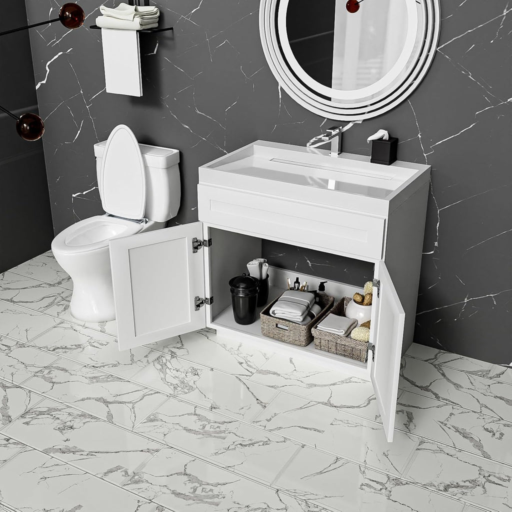 KitchenMan 36 Inch Bathroom Vanity Unassembled Bathroom Sink Cabinet and Vanity for Bathroom, White (Handles and Sink Basin Not Included)