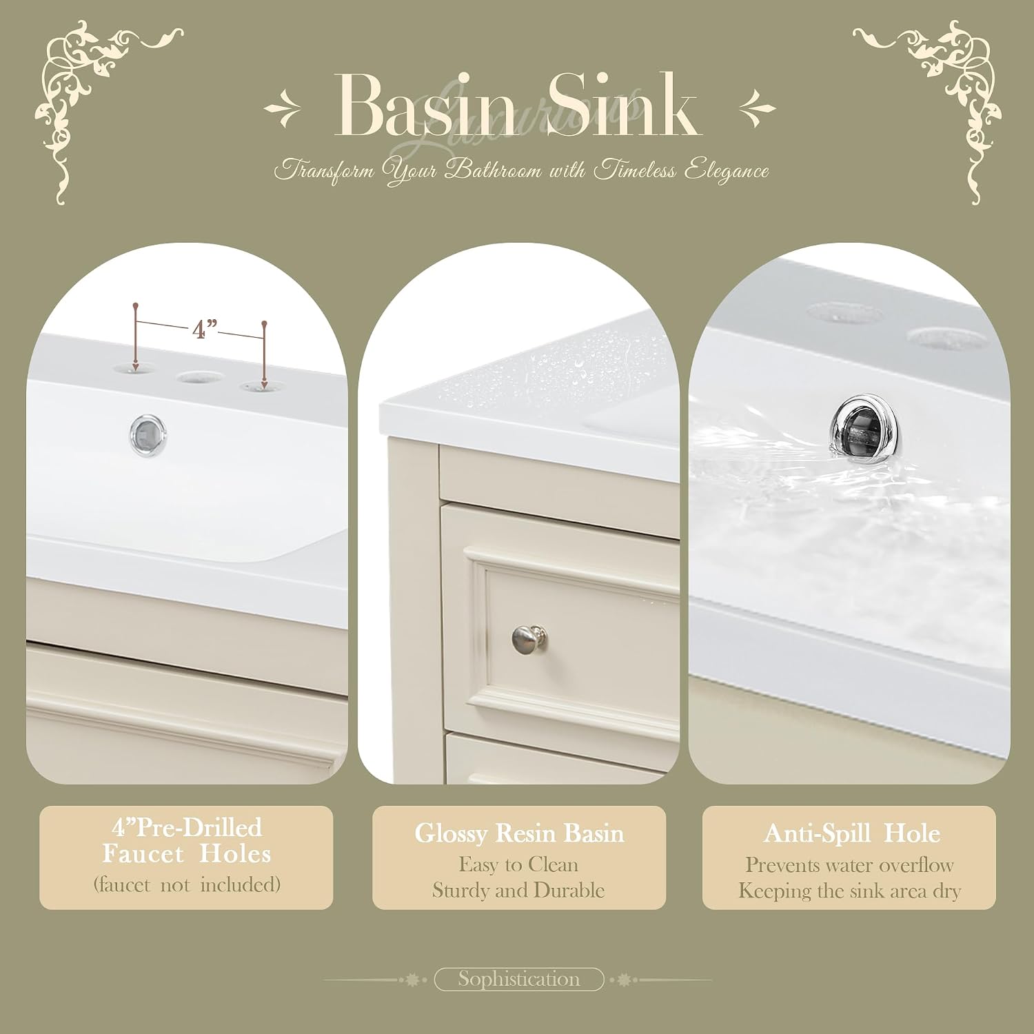 Virubi 36'' Bathroom Vanity with Single Sink, Freestanding Sink Cabinet with 4 Drawers and Open Shelf, Solid Wood Frame Bathroom Storage Cabinet
