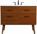 42' Pre-Assembled Bathroom Vanity with Sink, Engineered Wood, Ivory White Engineered Marble Countertop Attached, Single Rectangle Porcelain Sink, 2 Soft-Close Drawers, Teak