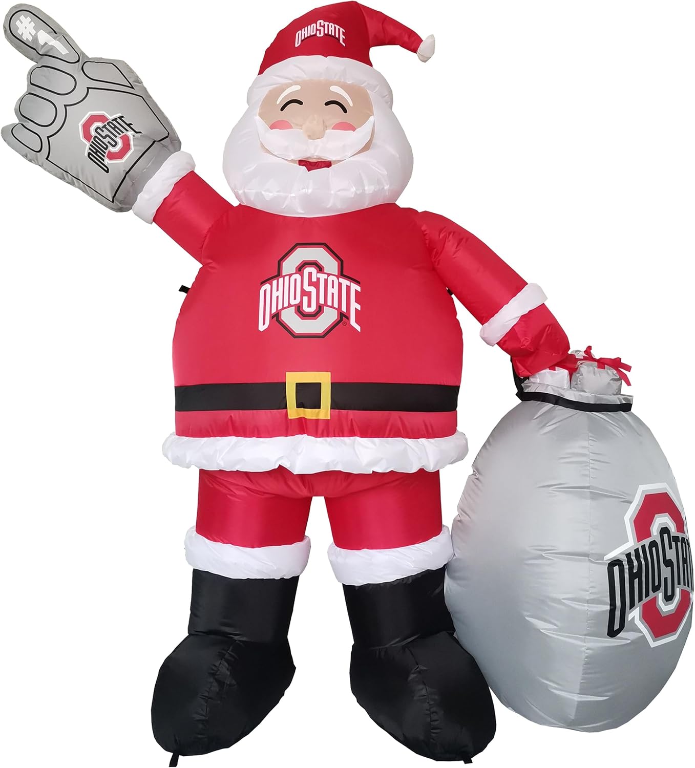 Logo Brands NCAA Ohio State Buckeyes 7ft Inflatable Santa – Easy Inflation with 12V Blower, LED Lights for Indoor/Outdoor Fun