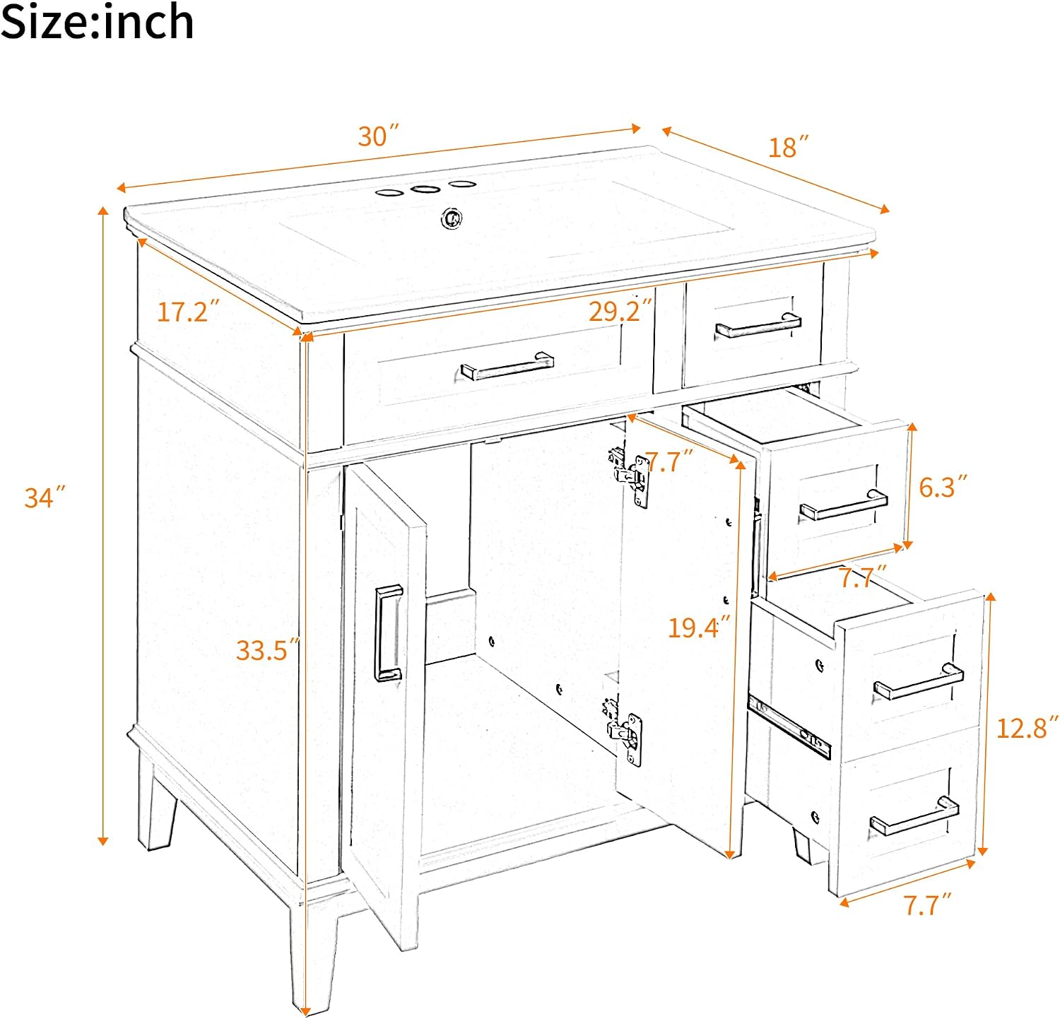 Harper & Bright Designs 30' Bathroom Vanity with Sink, Free Standing Single Basin Vanity Set with 2 Drawers, and Soft-Close Doors, Wood Bathroom Cabinet with Ceramic Basin for Bathroom, Blue