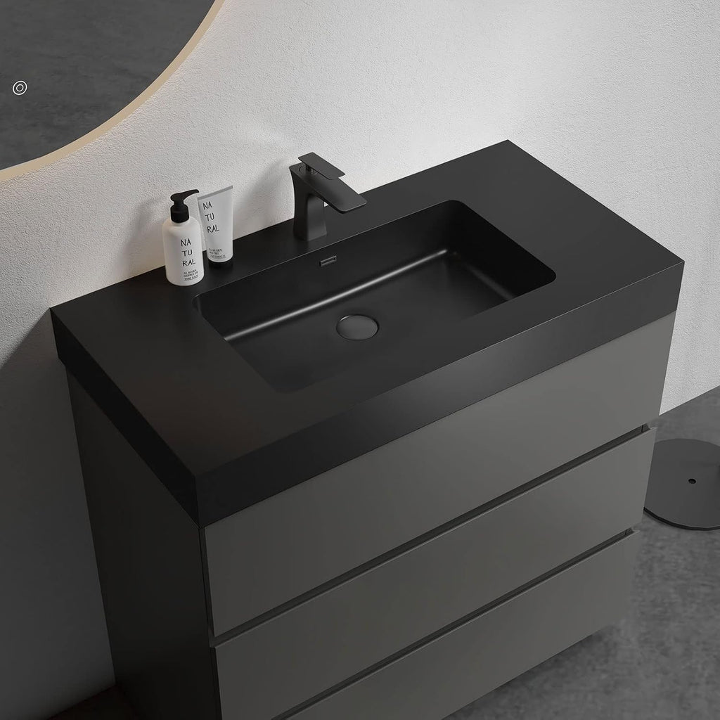Alice 36 Inch Bathroom Vanity with Sink with Overflow, Large Storage Small Vanity for Modern Bathroom, One-Piece Sink Basin Minimalist Bathroom Sink Cabinet