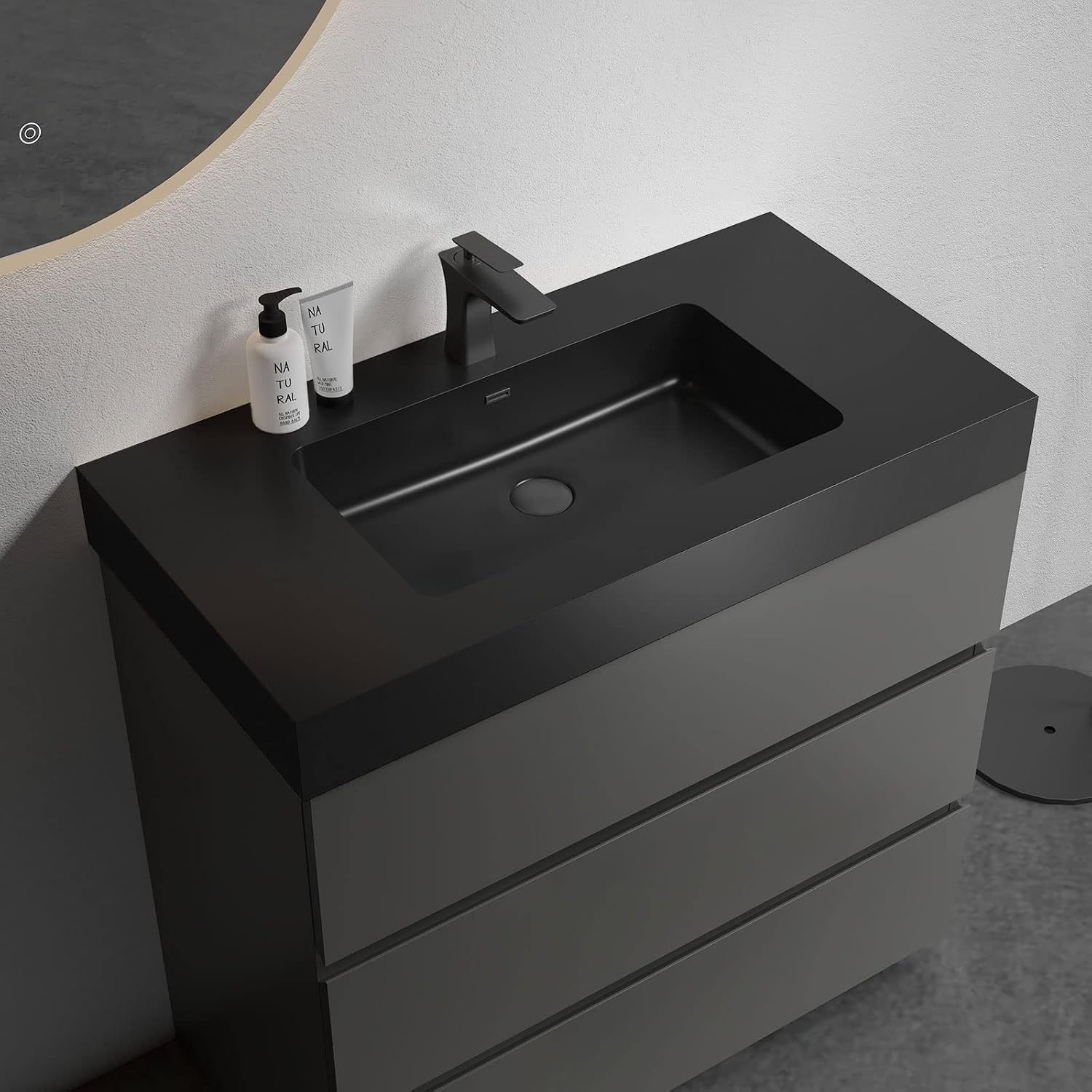 Alice 36 Inch Bathroom Vanity with Sink with Overflow, Large Storage Small Vanity for Modern Bathroom, One-Piece Sink Basin Minimalist Bathroom Sink Cabinet
