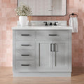 DKB Isabella 42' Gray Single Bathroom Vanity with Sink, 1.5' Edge Italian Carrara Marble Countertop, Oval Sink, 2 Soft Closing Doors, 5 Full Extension Dovetail Drawers