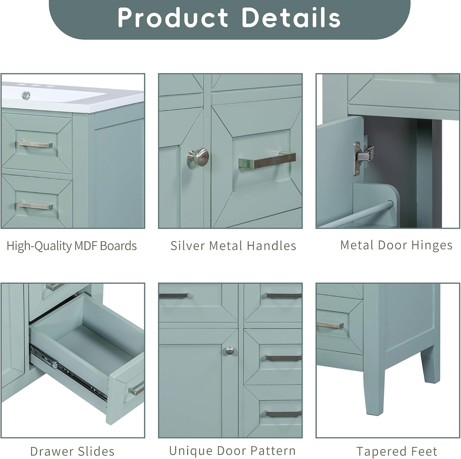 30 Inch Bathroom Vanity Without Sink, Base Only, Storage Cabinet with Doors and Drawers, Green