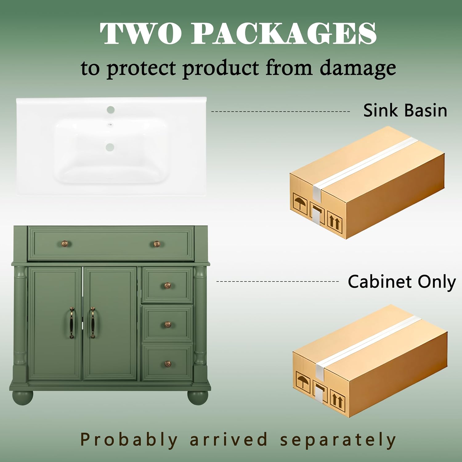 36 inch Bathroom Vanity with Sink, Freestanding Bathroom Vanity Cabinet with Ceramic Sink, Flip Top Drawer, 2 Large Capacity Drawers, Soft Closing Doors, Adjustable Shelf, Round Column Base, Green
