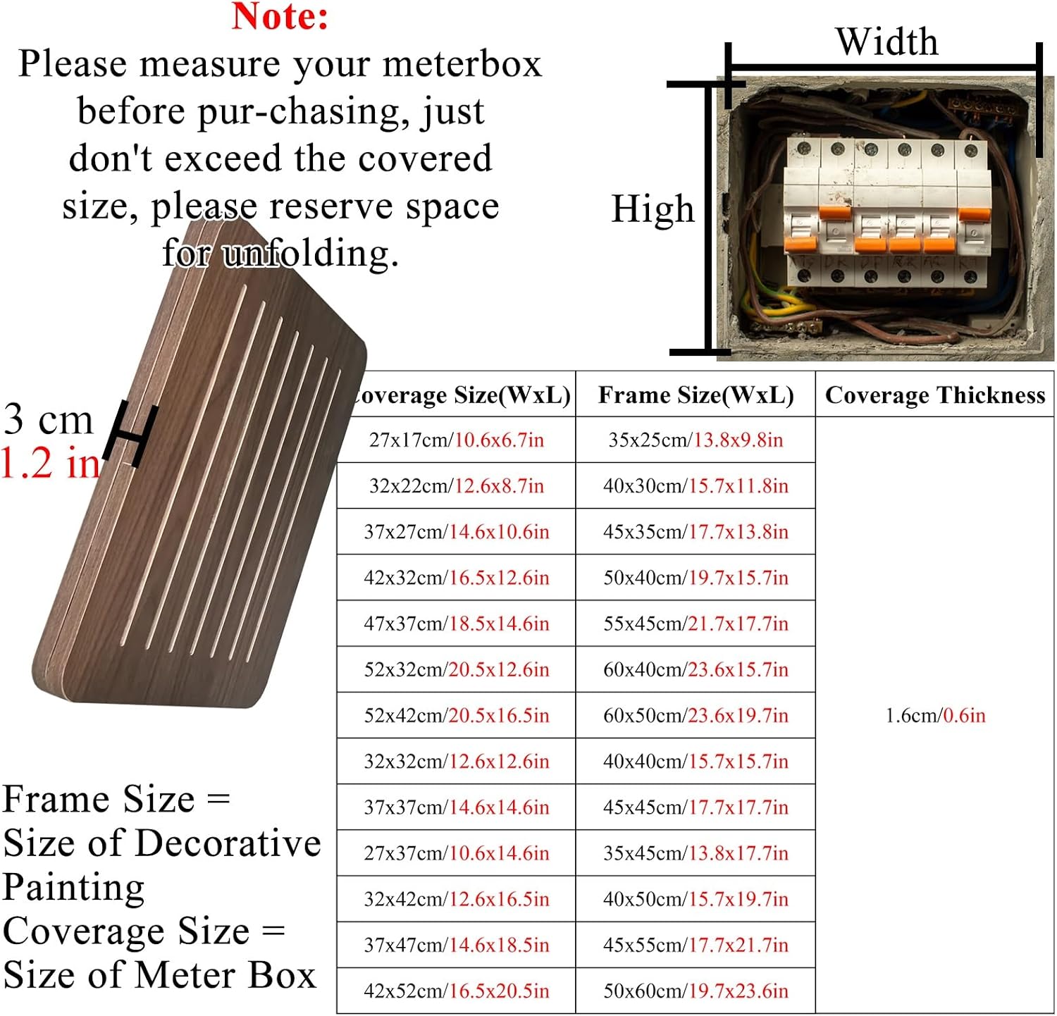 Breaker Box Cover Decorative Wall Simple Wooden Electric Meters Decorative, Easy Hanging & Detachable Electrical Box Cover with Screws and Anchors, Restaurant/ Home/ Office Entry Breaker Boxes Panel(W