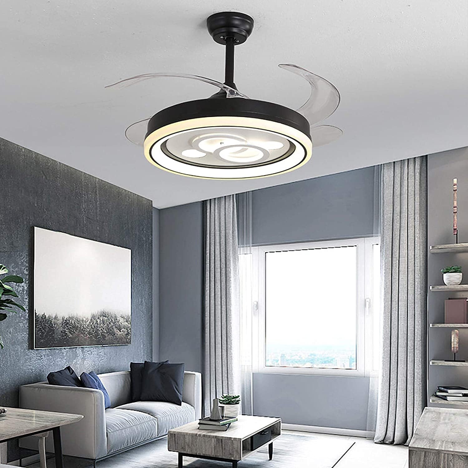 Modern Frequency Conversion LED Ceiling Fan with Lighting Dimming with Remote Control Modern Fan Chandelier Ceiling 72W Silent Invisible Ceiling Fan Light Bedroom Pendant Lights
