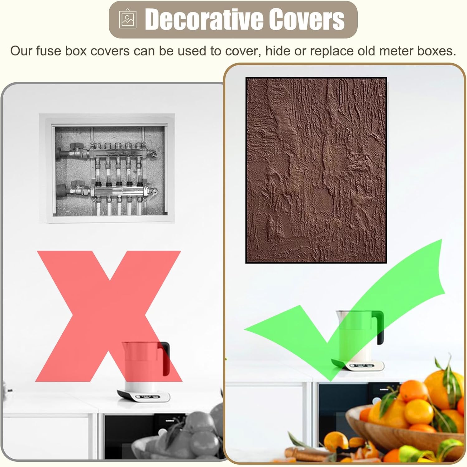 Replacement Ectrical Panel Cover with Screws, Decorative Breaker Box Plate Cover Plate for Circuit Box/Meter Box, Stone Texture Circuit Breaker Panel(Light Coffee,40x60cm(15 3/4x23 5/8in))