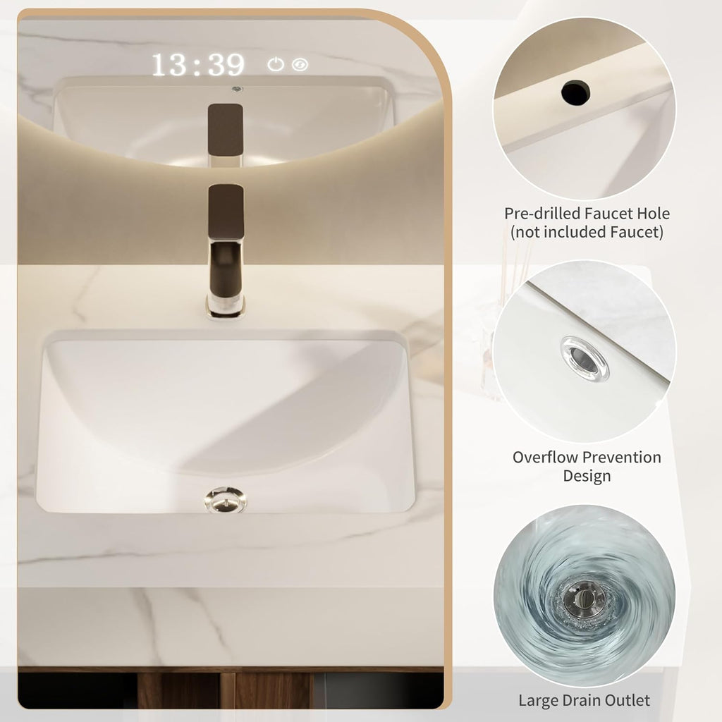 36 Inch Floating Bathroom Vanity with Sink Combo, Modern Sintered Stone Top Wood Bathroom Storage Cabinet, Ceramic Single Sink Vanity, Pre-Assembled with Drawers