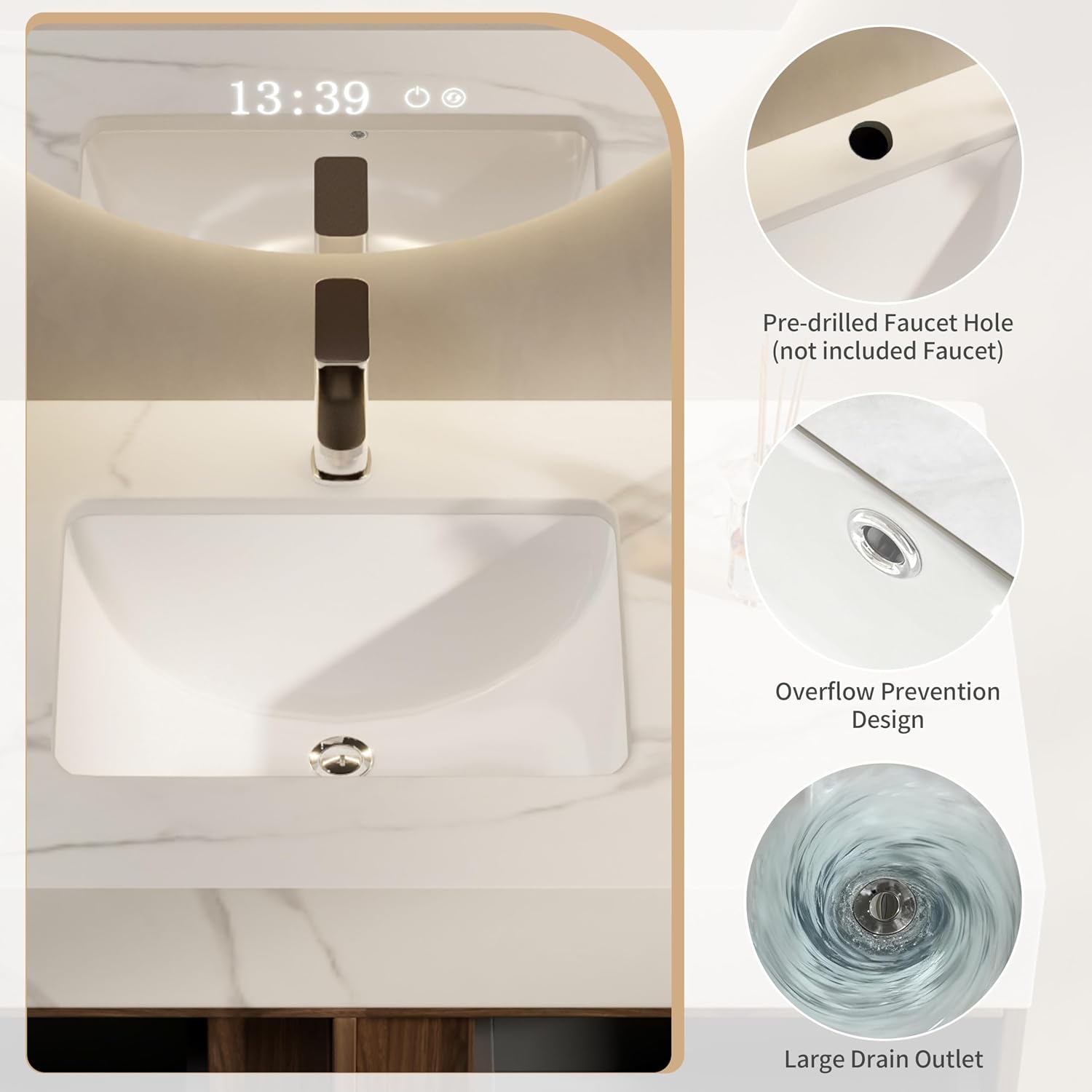 36 Inch Floating Bathroom Vanity with Sink Combo, Modern Sintered Stone Top Wood Bathroom Storage Cabinet, Ceramic Single Sink Vanity, Pre-Assembled with Drawers